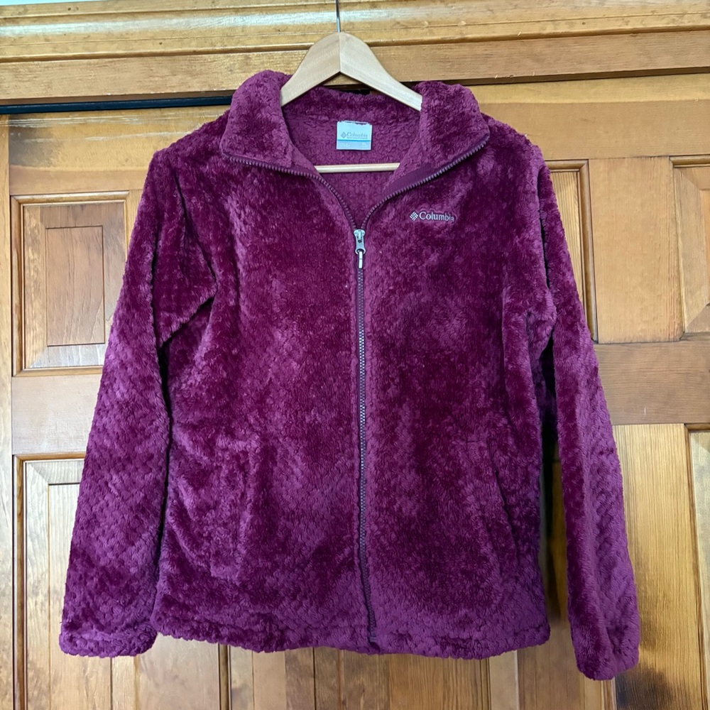 Columbia Beech Forest Full Zip Fleece Jacket Burgundy Maroon 14 XL